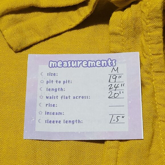 Babydoll Mustard Yellow Top Size M Ruffle Linen Blend Shoulder Bows Sleeveless - Picture 2 of 11